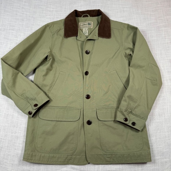 VTG LL Bean Women M Utility Field Barn Jacket Green Canvas Corduroy Chore Coat - Picture 14 of 16